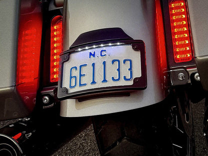 Curved Number Plate Frame with Number Plate Light Only - Black. Fits CVO Touring 2023up & Street Glide & Road Glide 2024up