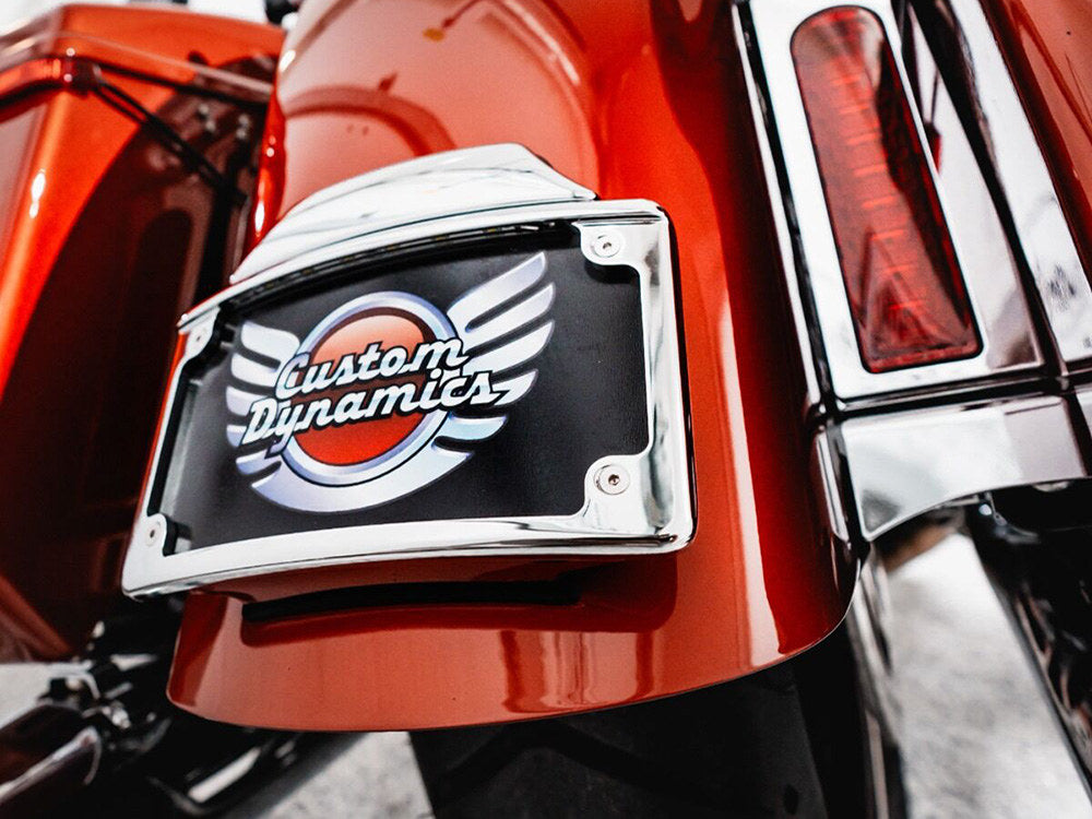 Curved Number Plate Frame with Number Plate Light Only - Chrome. Fits CVO Touring 2023up & Street Glide & Road Glide 2024up