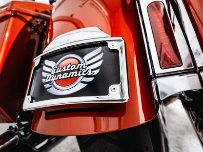 Curved Number Plate Frame with Number Plate Light Only - Chrome. Fits CVO Touring 2023up & Street Glide & Road Glide 2024up