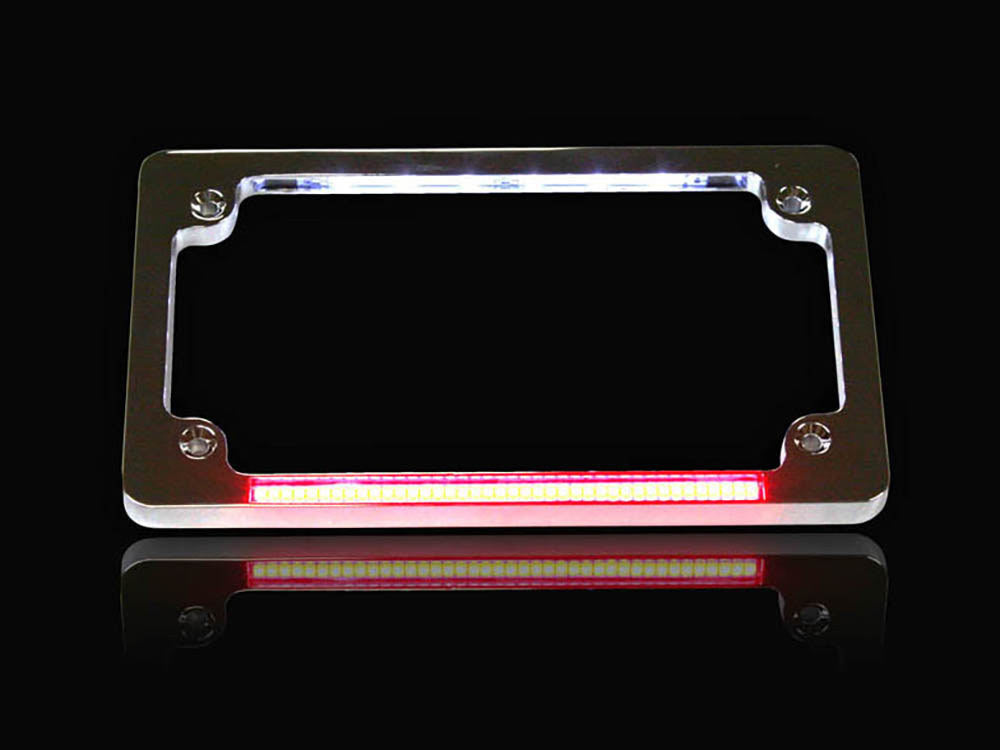 Flat Number Plate Frame with LED Red Brake Light - Chrome.