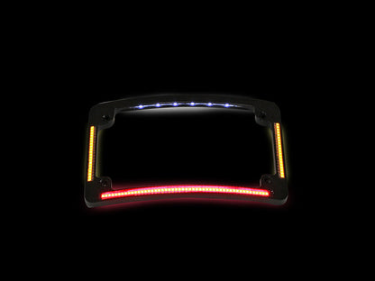 Curved Number Plate Frame with LED Amber Turn Signals & Red Brake Light -Black.