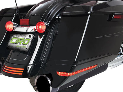 Saddlebag Extensions - Black. Red Run, Brake & Turn with Smoke Lens. Fits Touring 2014-2023 with Standard Bags