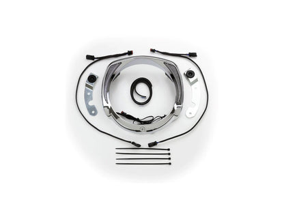 Fang LED Headlight Bezel with Amber Turn Signals & White Running Lights - Chrome. Fits Touring 2014-2023