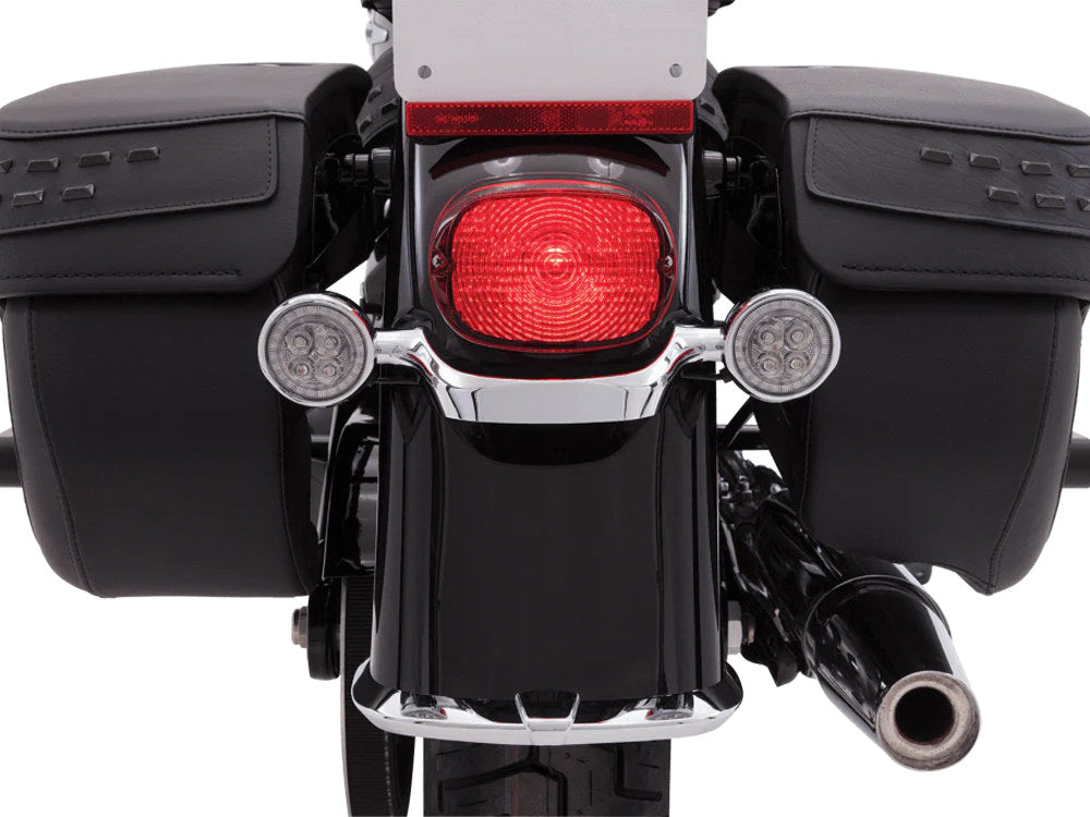 Fang LED Amber Turn Signal Inserts With Clear Lenses & Chrome Bezel. Fits Front and Rear on most Models With OEM Bullet Style Indicators 2002up.