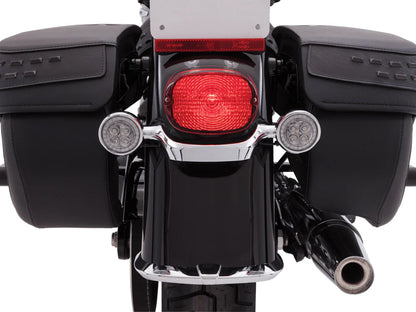 Fang LED Amber Turn Signal Inserts With Clear Lenses & Chrome Bezel. Fits Front and Rear on most Models With OEM Bullet Style Indicators 2002up.