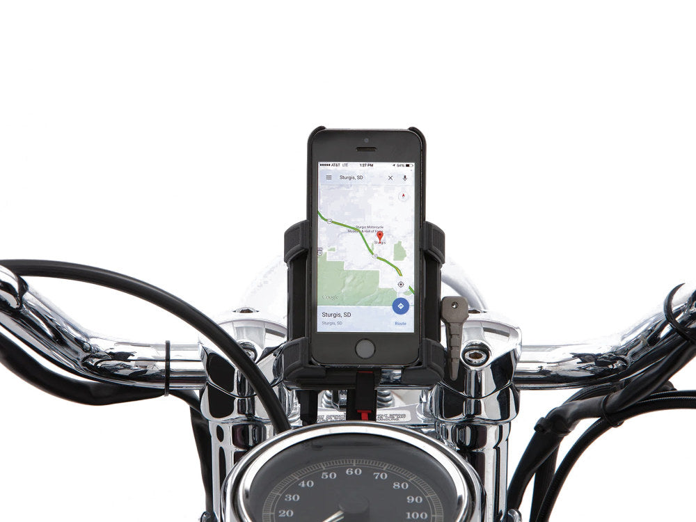 Premium Smartphone / GPS Holder with Charger - Chrome Clamp Suits 1-1/4in. Bars