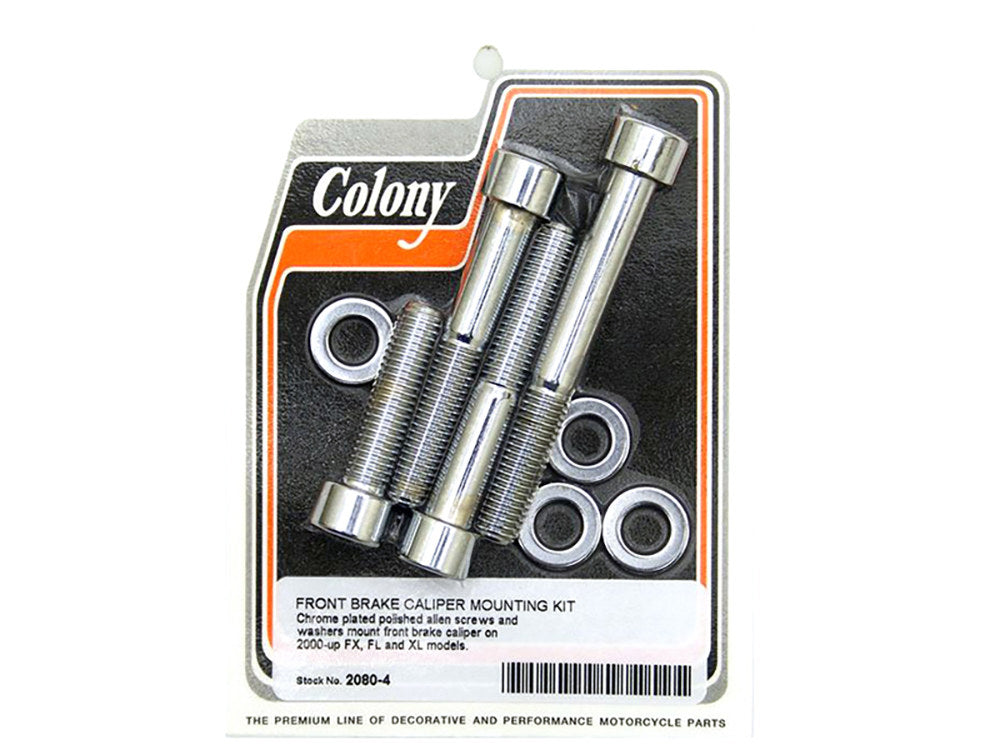 Allen Head Caliper Mount Bolt & Washer Kit - Chrome. Fits Front on FX, FL & Sportster 2000-2007 & V-Rod 2002-2005.
