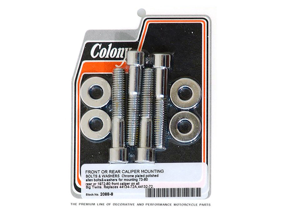 Allen Head Caliper Mount Bolt & Washer Kit - Chrome. Fits Front on Big Twin 1972-1980 & Rear on Big Twin 1973-1980.