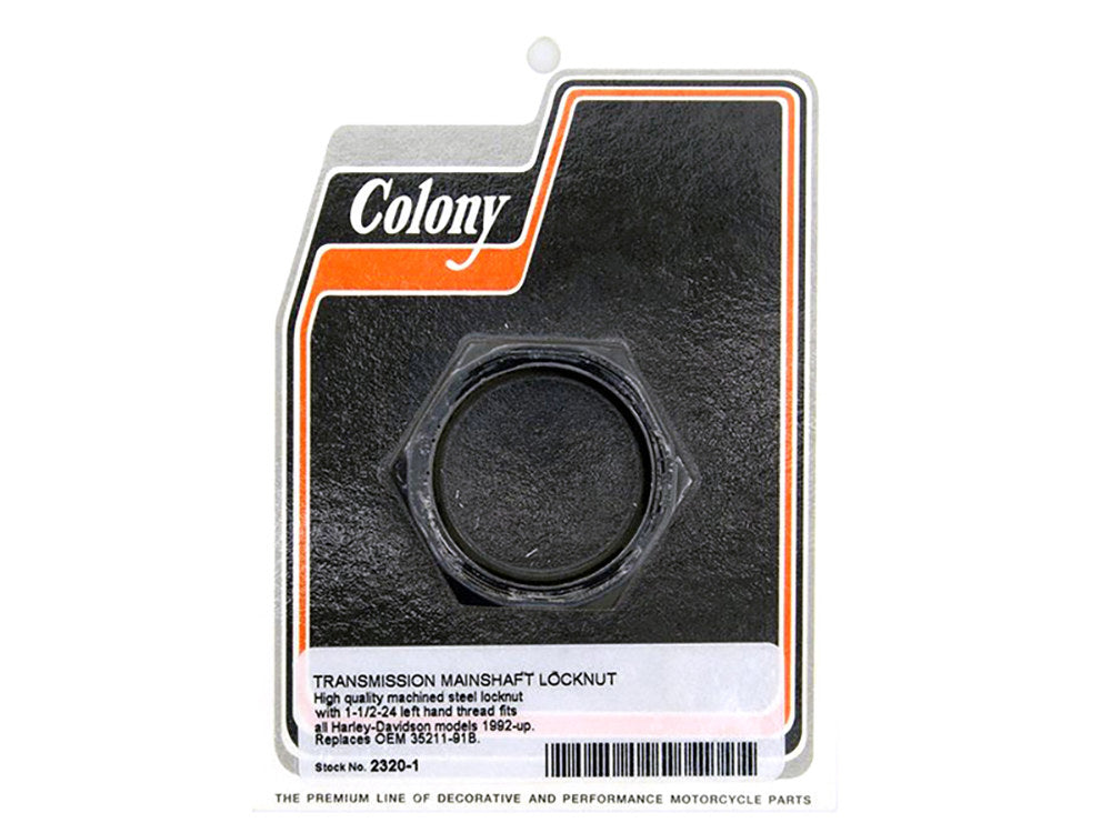 Transmission Mainshaft Locknut. Fits FXR 1991-1994, Touring 1991-2006, Softail 1991-2006, Dyna 1991-2005 & Sportster 1992-2021