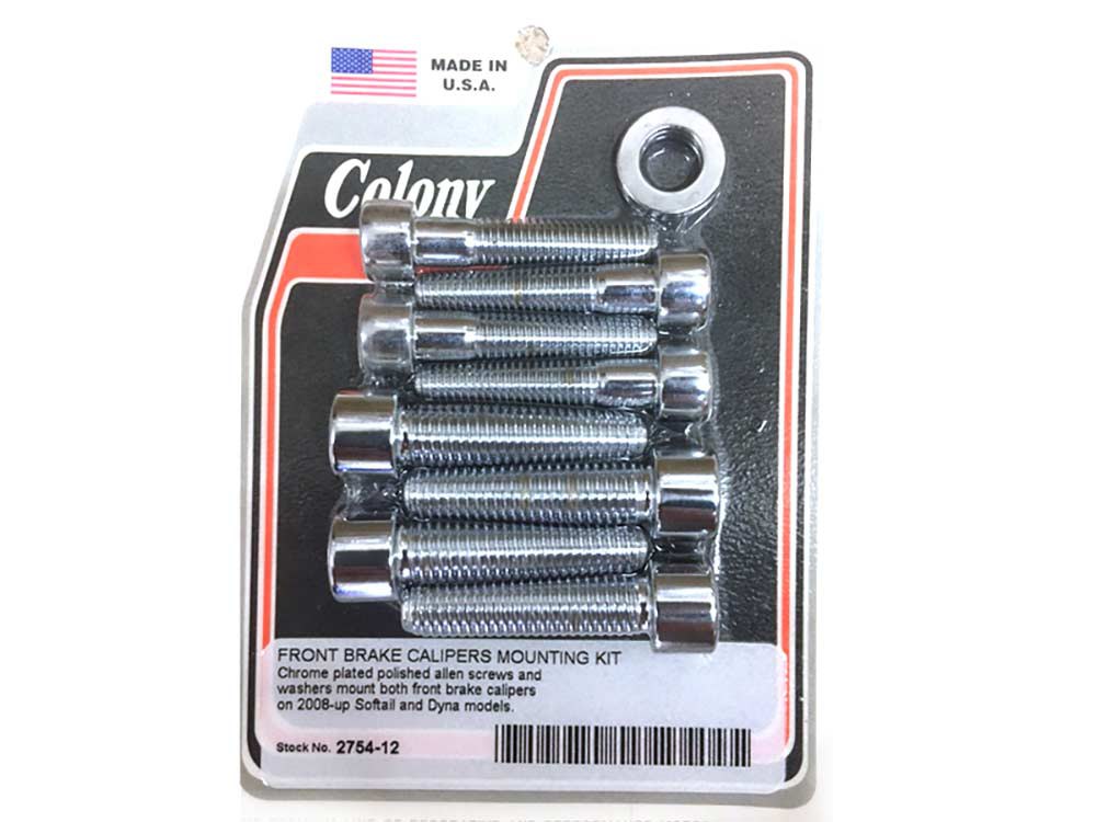 Allen Head Caliper Mount Bolt & Washer Kit - Chrome. Fits Front Softail 2008up & Dyna 2008-2017