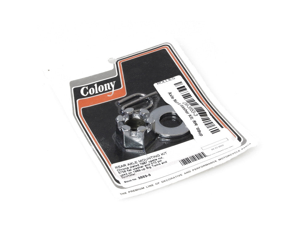 Rear Axle Nut & Washer Kit - Chrome. Fits Big Twins & Sportster 1989up