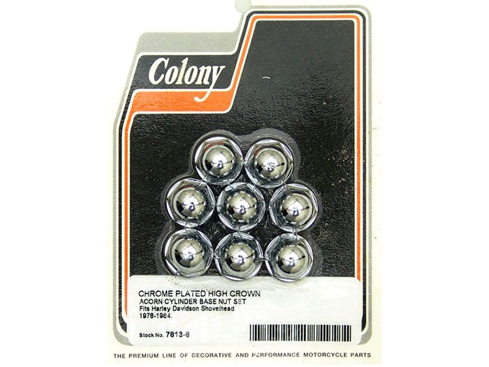 Acorn Cylinder Base Nuts - Chrome. Fits Shovels 1978-1984.