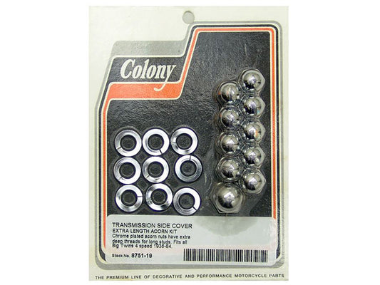 Acorn Transmission Side Cover Kit - Chrome. Fits 4Spd Big Twin 1936-1986