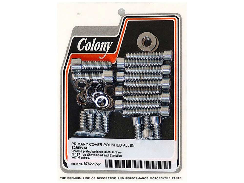 Polished Allen Head Primary Cover Bolt - Chrome. Fits 4Spd Big Twin 1971-1984 & Softail 1984-1988.