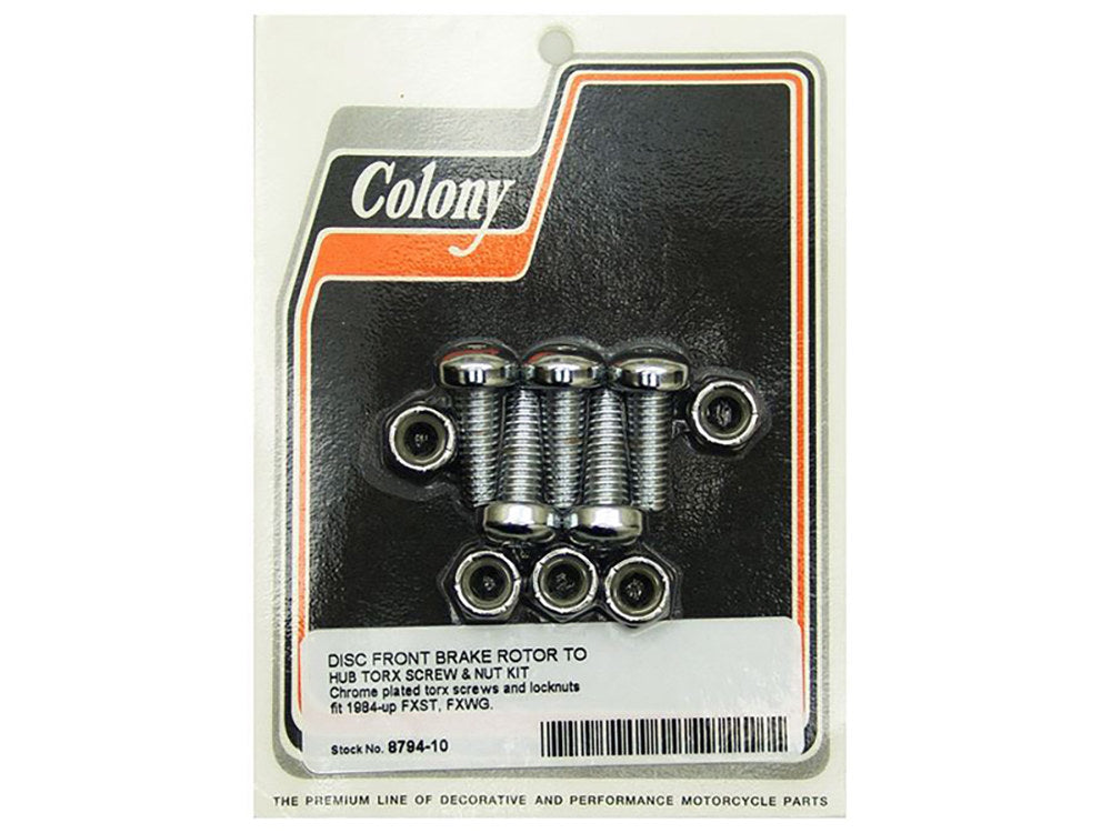 Front Disc Rotor Bolts with Nyloc Nuts - Chrome. Fits H-D Big Twin 1984up & Sportster 1984-2021.