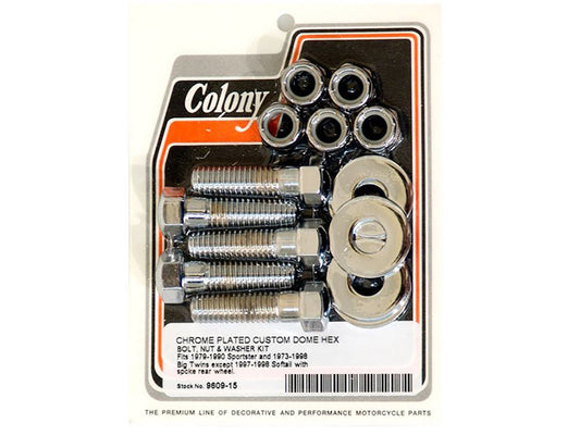 Rear Pulley or Sprocket Bolts - Chrome Hex Head with Nyloc Nuts. 7/16in.-14 x 1.50in.