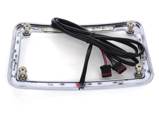 Curved Slick Signal Run, Turn, Brake & Number Plate Frame - Chrome. Fits Softail 2018up.