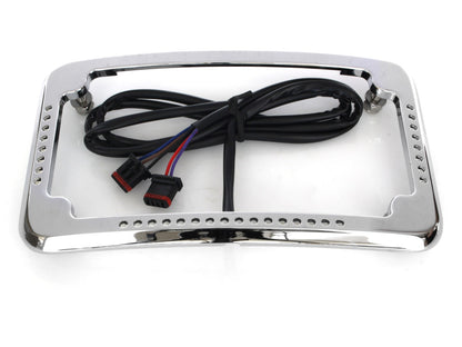 Curved Slick Signal Run, Turn, Brake & Number Plate Frame - Chrome. Fits Softail 2018up.