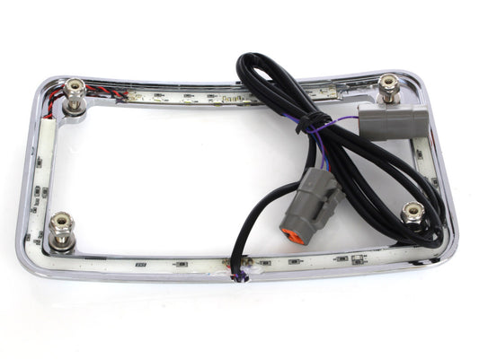 Curved Slick Signal Run, Turn, Brake & Number Plate Frame - Chrome. Fits Softail 2011-2017.
