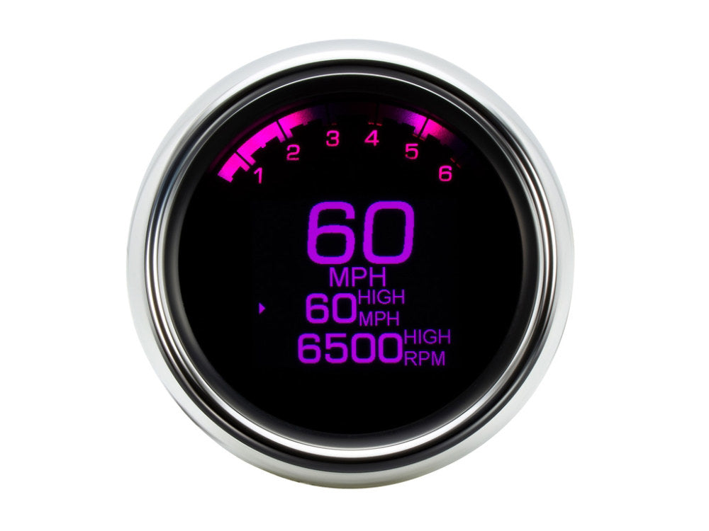 3-3/8in. Round KPH Speedometer with Tachometer - Chrome. Fits Softail Fat Bob 2018up, Sportster 2014-2021, Dyna Street Bob, Low Rider & Wide Glide 2012-2017 & Softail Breakout, Rocker & Black Line 2011-2017.
