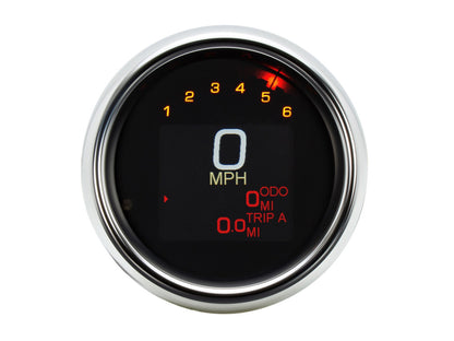 3-3/8in. Round KPH Speedometer with Tachometer - Chrome. Fits Softail Fat Bob 2018up, Sportster 2014-2021, Dyna Street Bob, Low Rider & Wide Glide 2012-2017 & Softail Breakout, Rocker & Black Line 2011-2017.