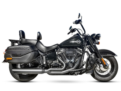 Fat Cat 2-into-1 Exhaust with Straight Muffler - Black. Fits Softail Heritage & Low Rider ST 2018up