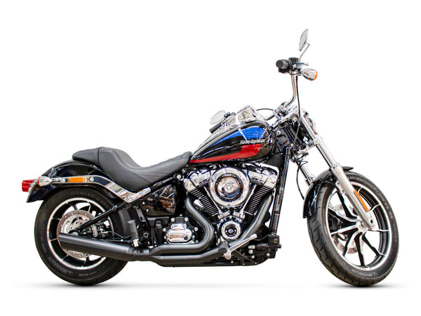 Low Cat 2-into-1 Exhaust - Black. Fits Softail 2018up Non-240 Tyre Models