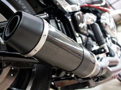 Bob Cat 2-into-1 Exhaust - Black with Carbon Fibre Sleeve Muffler. Fits Softail 2025up Non-240 Tyre Models
