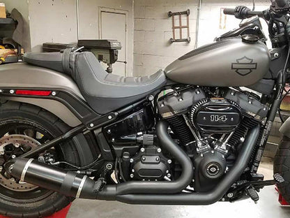 Bob Cat 2-into-1 Exhaust - Black with Carbon Fibre Sleeve Muffler. Fits Softail 2025up Non-240 Tyre Models