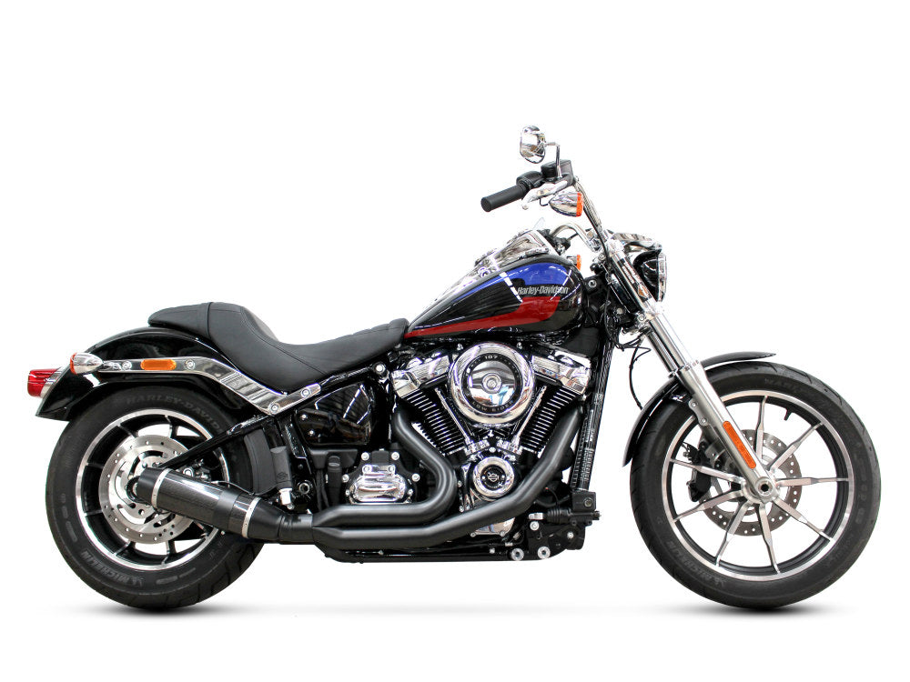 Bob Cat 2-into-1 Exhaust - Black with Carbon Fibre Sleeve Muffler. Fits Softail 2018-2024 Non-240 Tyre Models