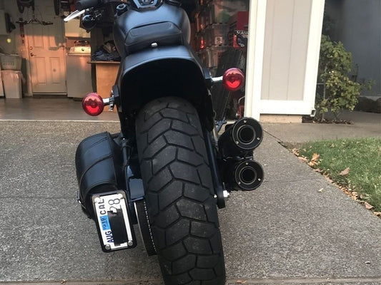 Curved Vertical Side Mount Number Plate Frame - Gloss Black. Fits Softail 2018up.
