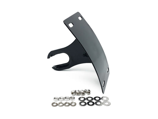 Curved Vertical Side Mount Number Plate Frame - Gloss Black. Fits Softail 2018up.