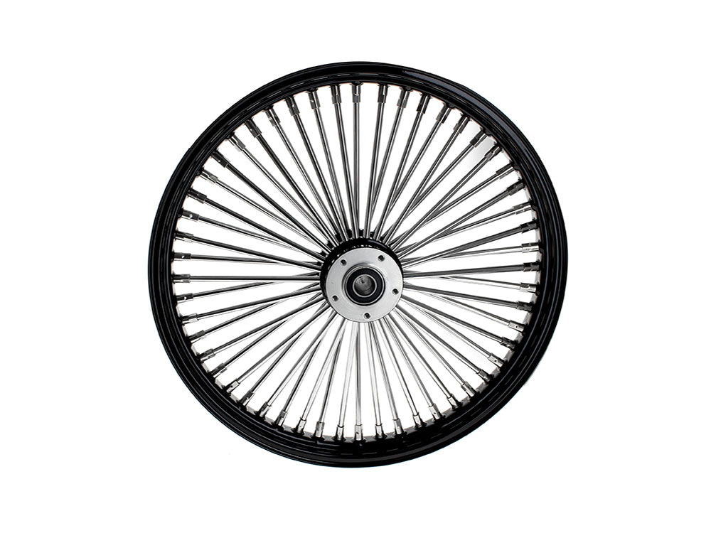 21in. x 2.15in. Mammoth Fat Spoke Front Wheel - Gloss Black & Chrome. Fits Dual Disc Mid Glide Dyna Low Rider 2014-2017