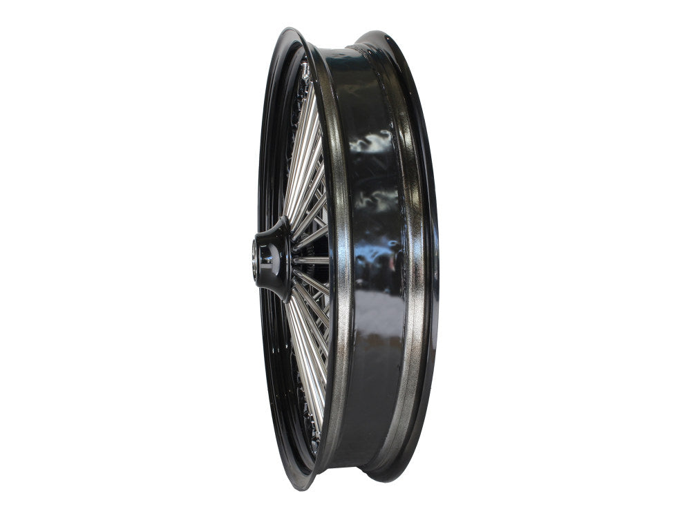 21in. x 3.5in. Mammoth Fat Spoke Front Wheel - Gloss Black & Chrome. Fits Softail Heritage 2011up, Deluxe 2011-2020, Slim 2012-2021 & Fatboy 2011-2017