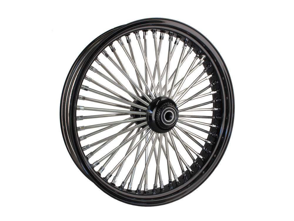 21in. x 3.5in. Mammoth Fat Spoke Front Wheel - Gloss Black & Chrome. Fits Softail Heritage 2011up, Deluxe 2011-2020, Slim 2012-2021 & Fatboy 2011-2017