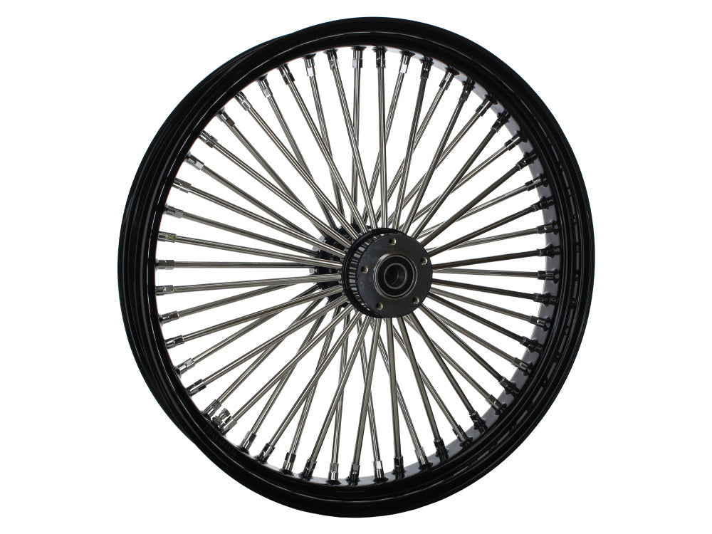 23in. x 3.5in. Mammoth Fat Spoke Front Wheel - Gloss Black & Chrome. Fits Touring 2008up.