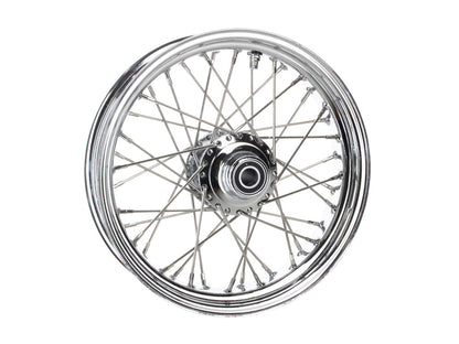 16in. x 3.5in. Front 40 Spoke Cross Laced Wheel - Chrome. Fits Softail Heritage 2011up, Deluxe 2011-2020, Slim 2012-2021 & Fatboy 2011-2017