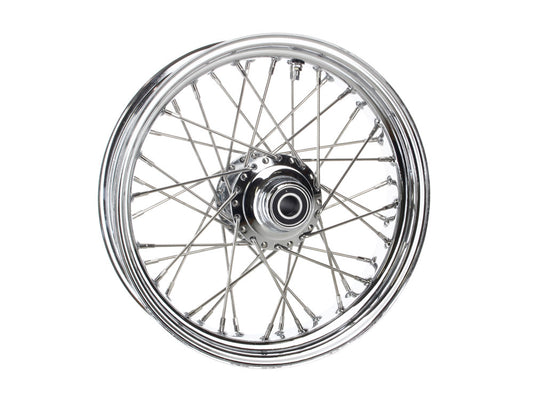 16in. x 3.5in. Front 40 Spoke Cross Laced Wheel - Chrome. Fits Softail Heritage 2011up, Deluxe 2011-2020, Slim 2012-2021 & Fatboy 2011-2017