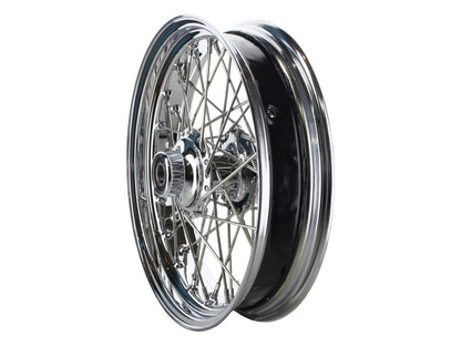 16in. x 3.5in. Rear 40 Spoke Cross Laced Wheel - Chrome. Fits Softail 2000-2007, Dyna 2000-2005, Sportster 2000-2004 & Touring 2000-2001.