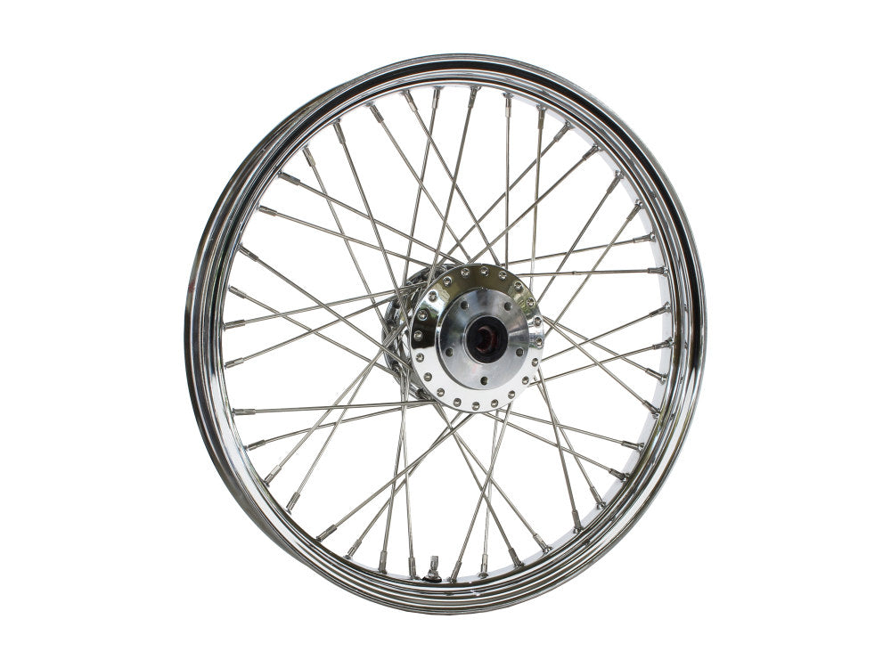 21in. x 2.15in. 40 Spoke Cross Laced Front Wheel - Chrome. Fits FX Softail 2000-2006 & Dyna Wide Glide 2000-2005.