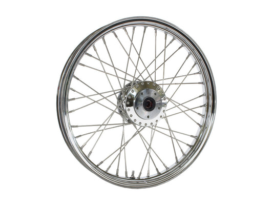 21in. x 2.15in. 40 Spoke Cross Laced Front Wheel - Chrome. Fits Dual Disc FX Softail 2000-2010 & Dyna Wide Glide 2000-2005.