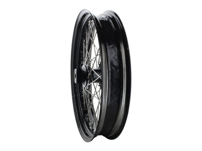 21in. x 3.5in. 40 Spoke Cross Laced Front Wheel - Gloss Black & Chrome. Fits Softail Heritage 2011up, Deluxe 2011-2020, Slim 2012-2021 & Fatboy 2011-2017
