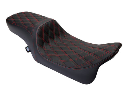 Performance Predator 2up Dual Seat with Red Double Diamond Lattice Stitch. Fits Most Touring 2008-2024