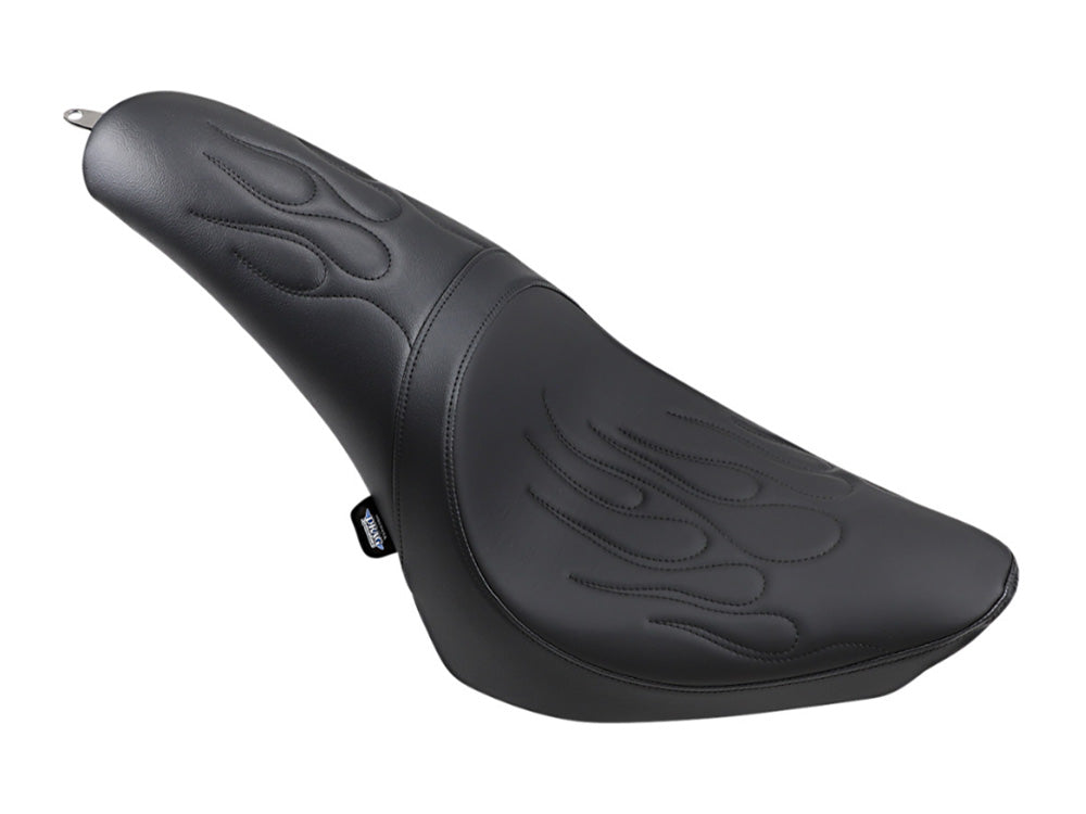 Predator Dual Seat - Flame Solar Leather Black. Fits Softail 2000-2017 with 130 or 150 OEM Rear Tyre