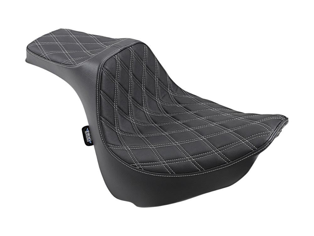 Predator 3 Dual Seat with Silver Double Diamond Lattice Stitch. Fits Fat Bob 2018-2024