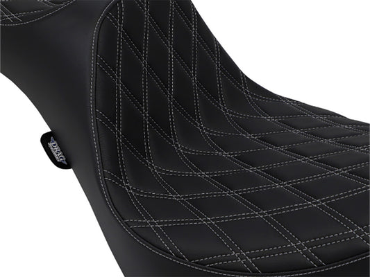 Predator 3 Dual Seat with Silver Double Diamond Lattice Stitch. Fits Softail Deluxe 2018-2020, Slim 2018-2021, Standard 2020-2024 & Street Bob & Heritage Classic 2018up