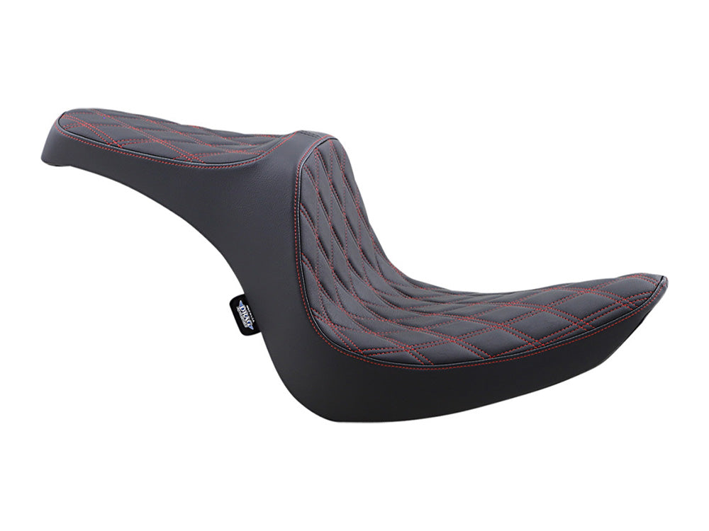 Predator 3 Dual Seat with Red Double Diamond Lattice Stitch. Fits Softail 2006-2017 with OEM 200 Rear Tyre