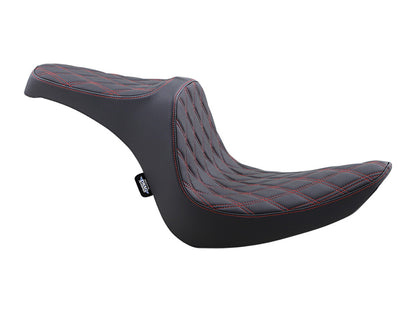 Predator 3 Dual Seat with Red Double Diamond Lattice Stitch. Fits Softail 2006-2017 with OEM 200 Rear Tyre