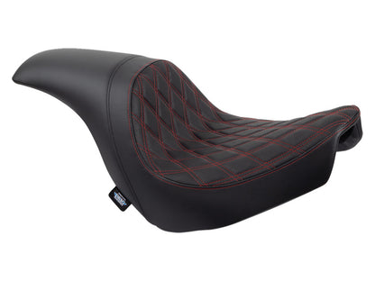 Performance Predator Dual Seat with Red Double Diamond Lattice Stitch. Fits Sport Glide & Low Rider 2018up, Low Rider S 2020up & Low Rider ST 2022up