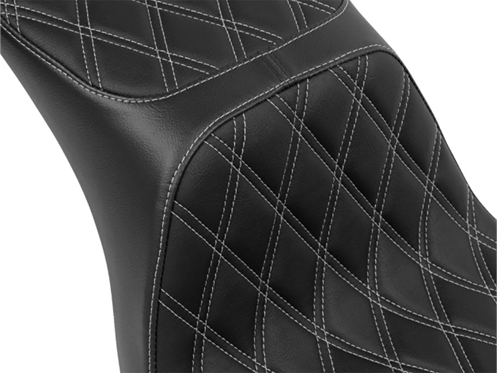 Performance Predator 2up Dual Seat with Silver Double Diamond Lattice Stitch. Fits Sport Glide & Low Rider 2018up, Low Rider S 2020up & Low Rider ST 2022up